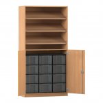 Flexeo Schrank, 3 Schrägablagen, 12 große Boxen, 2 Halbtüren Buche dunkel, transparent  (Zoom)