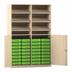 Flexeo Schrank, 6 Schrägablagen, 32 kleine Boxen, 2 Halbtüren Ahorn honig, grün  (Zoom)