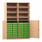 Flexeo Schrank, 6 Schrägablagen, 32 kleine Boxen, 2 Halbtüren Buche hell, grün  (Zoom)