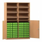 Flexeo Schrank, 6 Schrägablagen, 32 kleine Boxen, 2 Halbtüren Buche dunkel, grün  (Zoom)