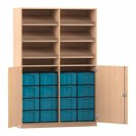 Flexeo Schrank, 6 Schrägablagen, 16 große Boxen, 2 Halbtüren Buche hell, blau  (Zoom)