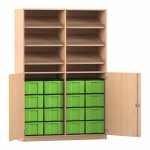 Flexeo Schrank, 6 Schrägablagen, 16 große Boxen, 2 Halbtüren Buche hell, grün  (Zoom)