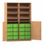 Flexeo Schrank, 6 Schrägablagen, 16 große Boxen, 2 Halbtüren Buche dunkel, grün  (Zoom)