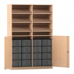 Flexeo Schrank, 6 Schrägablagen, 16 große Boxen, 2 Halbtüren Buche hell, transparent  (Zoom)
