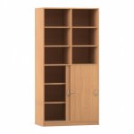 Flexeo Schiebetürenschrank, 12 Fächer, Mittelwand, 2 Türen, Breite 94,4 cm Buche dunkel  (Zoom)