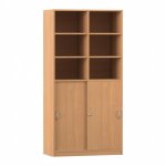 Flexeo Schiebetürenschrank, 12 Fächer, Mittelwand, 2 Türen, Breite 94,4 cm Buche dunkel geschlossen  (Zoom)