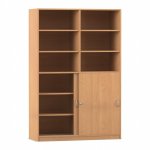 Flexeo Schiebetürenschrank, 12 Fächer, Mittelwand, 2 Türen, Breite 126,4 cm Buche dunkel  (Zoom)