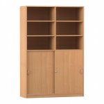 Flexeo Schiebetürenschrank, 12 Fächer, Mittelwand, 2 Türen, Breite 126,4 cm Buche dunkel geschlossen  (Zoom)