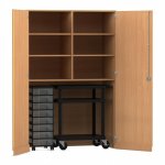 Flexeo Garagenschrank, 6 Fächer, 1 Rollcontainer, 8 Boxen, 1 Transportwagen Buche dunkel, transparent  (Zoom)