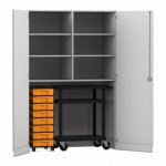 Flexeo Garagenschrank, 6 Fächer, 1 Rollcontainer, 8 Boxen, 1 Transportwagen grau, gelb  (Zoom)