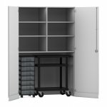 Flexeo Garagenschrank, 6 Fächer, 1 Rollcontainer, 8 Boxen, 1 Transportwagen grau, transparent  (Zoom)