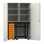 Flexeo Garagenschrank, 6 Fächer, 1 Rollcontainer, 8 Boxen, 1 Transportwagen weiß, gelb  (Zoom)