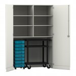 Flexeo Garagenschrank, 6 Fächer, 1 Rollcontainer, 8 Boxen, 1 Transportwagen weiß, blau  (Zoom)