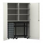 Flexeo Garagenschrank, 6 Fächer, 1 Rollcontainer, 8 Boxen, 1 Transportwagen weiß, transparent  (Zoom)