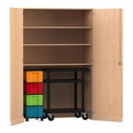 Flexeo Garagenschrank, 3 Fächer, 1 Rollcontainer, 4 Boxen, 1 Transportwagen Buche hell, bunt  (Zoom)