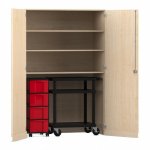 Flexeo Garagenschrank, 3 Fächer, 1 Rollcontainer, 4 Boxen, 1 Transportwagen Ahorn honig, rot  (Zoom)