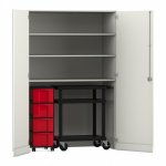 Flexeo Garagenschrank, 3 Fächer, 1 Rollcontainer, 4 Boxen, 1 Transportwagen weiß, rot  (Zoom)