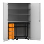 Flexeo Garagenschrank, 3 Fächer, 1 Rollcontainer, 4 Boxen, 1 Transportwagen grau, gelb  (Zoom)