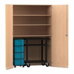 Flexeo Garagenschrank, 3 Fächer, 1 Rollcontainer, 4 Boxen, 1 Transportwagen Buche hell, blau  (Zoom)