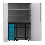 Flexeo Garagenschrank, 3 Fächer, 1 Rollcontainer, 4 Boxen, 1 Transportwagen grau, blau  (Zoom)