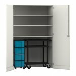 Flexeo Garagenschrank, 3 Fächer, 1 Rollcontainer, 4 Boxen, 1 Transportwagen weiß, blau  (Zoom)