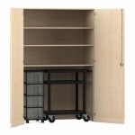 Flexeo Garagenschrank, 3 Fächer, 1 Rollcontainer, 4 Boxen, 1 Transportwagen Ahorn honig, transparent  (Zoom)