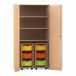 Flexeo Garagenschrank PRO, 2 Rollcontainer, 6 Boxen Gr. M, 3 Fächer Buche hell, bunt  (Zoom)