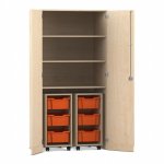 Flexeo Garagenschrank PRO, 2 Rollcontainer, 6 Boxen Gr. M, 3 Fächer Ahorn honig, orange  (Zoom)
