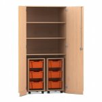 Flexeo Garagenschrank PRO, 2 Rollcontainer, 6 Boxen Gr. M, 3 Fächer Buche hell, orange  (Zoom)