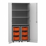 Flexeo Garagenschrank PRO, 2 Rollcontainer, 6 Boxen Gr. M, 3 Fächer grau, orange  (Zoom)