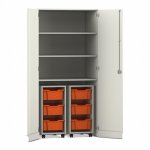 Flexeo Garagenschrank PRO, 2 Rollcontainer, 6 Boxen Gr. M, 3 Fächer weiß, orange (Zoom)