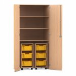 Flexeo Garagenschrank PRO, 2 Rollcontainer, 6 Boxen Gr. M, 3 Fächer Buche hell, gelb  (Zoom)