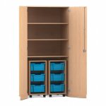 Flexeo Garagenschrank PRO, 2 Rollcontainer, 6 Boxen Gr. M, 3 Fächer Buche hell, hellblau (Zoom)