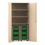 Flexeo Garagenschrank PRO, 2 Rollcontainer, 6 Boxen Gr. M, 3 Fächer Ahorn honig, dunkelgrün  (Zoom)