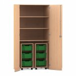 Flexeo Garagenschrank PRO, 2 Rollcontainer, 6 Boxen Gr. M, 3 Fächer Buche hell, dunkelgrün  (Zoom)