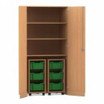 Flexeo Garagenschrank PRO, 2 Rollcontainer, 6 Boxen Gr. M, 3 Fächer Buche dunkel, dunkelgrün  (Zoom)