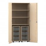 Flexeo Garagenschrank PRO, 2 Rollcontainer, 6 Boxen Gr. M, 3 Fächer Ahorn honig, transparent  (Zoom)