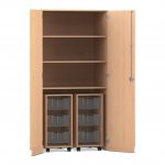 Flexeo Garagenschrank PRO, 2 Rollcontainer, 6 Boxen Gr. M, 3 Fächer Buche hell, transparent  (Zoom)