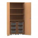 Flexeo Garagenschrank PRO, 2 Rollcontainer, 6 Boxen Gr. M, 3 Fächer Buche dunkel, transparent  (Zoom)