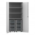 Flexeo Garagenschrank PRO, 2 Rollcontainer, 6 Boxen Gr. M, 3 Fächer grau, transparent  (Zoom)