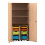 Flexeo Garagenschrank PRO, 2 Rollcontainer, 8 Boxen Gr. S und M, 3 Fächer Buche hell, bunt  (Zoom)