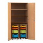 Flexeo Garagenschrank PRO, 2 Rollcontainer, 8 Boxen Gr. S und M, 3 Fächer Buche dunkel, bunt  (Zoom)