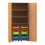 Flexeo Garagenschrank PRO, 2 Rollcontainer, 8 Boxen Gr. S und M, 3 Fächer Buche dunkel, bunt  (Zoom)