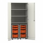 Flexeo Garagenschrank PRO, 2 Rollcontainer, 8 Boxen Gr. S und M, 3 Fächer weiß, orange  (Zoom)