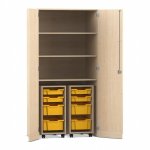 Flexeo Garagenschrank PRO, 2 Rollcontainer, 8 Boxen Gr. S und M, 3 Fächer Ahorn honig, gelb  (Zoom)