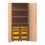 Flexeo Garagenschrank PRO, 2 Rollcontainer, 8 Boxen Gr. S und M, 3 Fächer Buche hell, gelb  (Zoom)