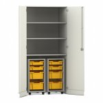 Flexeo Garagenschrank PRO, 2 Rollcontainer, 8 Boxen Gr. S und M, 3 Fächer weiß, gelb  (Zoom)