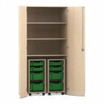 Flexeo Garagenschrank PRO, 2 Rollcontainer, 8 Boxen Gr. S und M, 3 Fächer Ahorn honig, dunkelgrün  (Zoom)