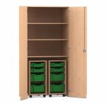 Flexeo Garagenschrank PRO, 2 Rollcontainer, 8 Boxen Gr. S und M, 3 Fächer Buche hell, dunkelgrün  (Zoom)