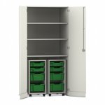 Flexeo Garagenschrank PRO, 2 Rollcontainer, 8 Boxen Gr. S und M, 3 Fächer weiß, dunkelgrün  (Zoom)